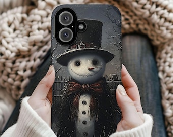 Creepy Snowman Tough Phone Case, Gothic Winter Holiday Cover, iPhone 17 16 15 14 13 12 11 Pro Max, Pixel, Magsafe