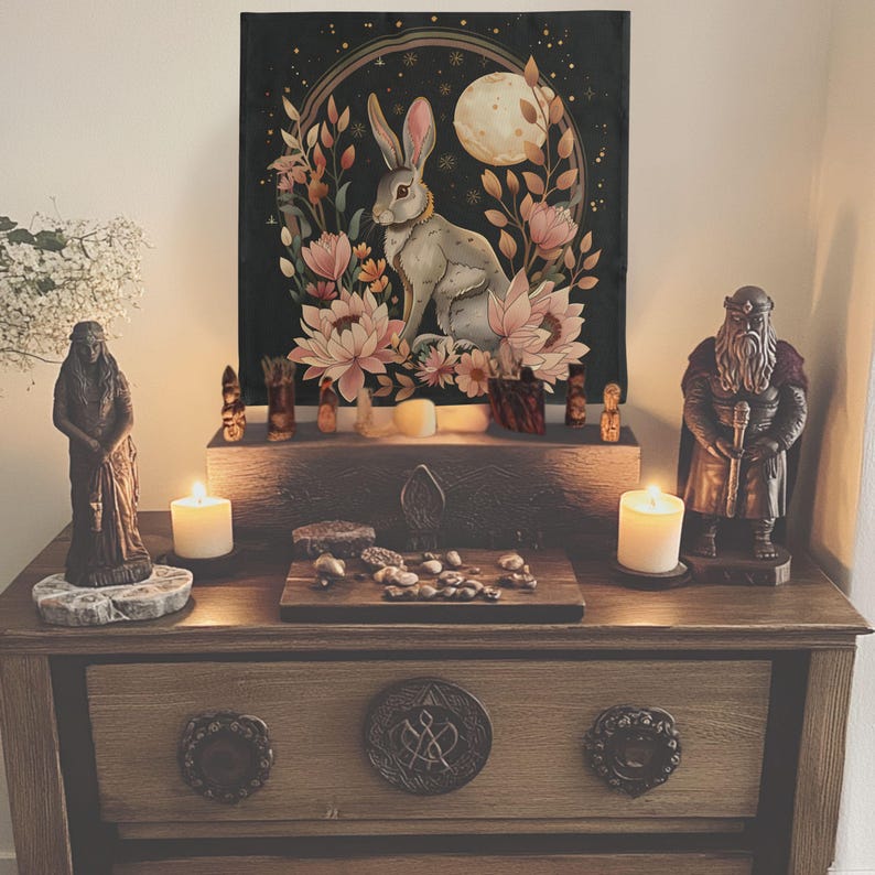 Spring Equinox Altar Cloth, Rabbit-themed Ostara Sabbat Decor, Wheel of ...