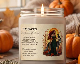 Goddess Persephone Blessing Vegan Soy Wax Candle, Wheel of the year Pagan Rituals, Autumn Equinox Witch Holiday Sabbat Decor, Wiccan gifts