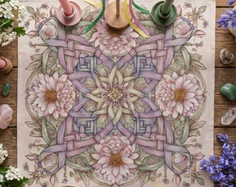 Beltane Altar Cloth, Spring Wiccan Decor, Celtic Knot Ritual Mat, Witchy May Day Gift