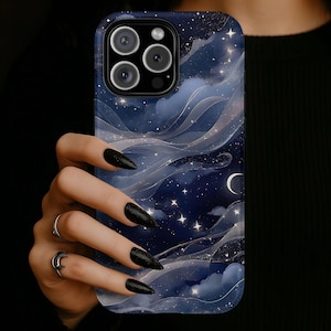 Celestial Night Sky Phone Case, Blue Galaxy Protective Cover, iPhone 17 16 15 14 13 12 11 Pro Max, Pixel, Magsafe