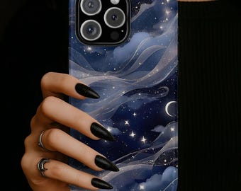 Funda para teléfono con diseño de cielo nocturno celestial, funda protectora azul galaxia, iPhone 18 17 16 15 14 13 12 11 Pro Max, Pixel, MagSafe