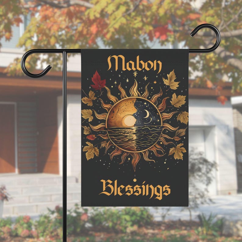 Mabon Garden Flag, Sun and Moon Fall Equinox Design, Pagan Sabbat Decor, Wiccan Autumn Outdoor Flag, Witchy Harvest Banner image 8