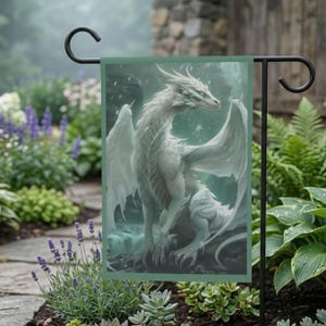 Mythical Dragon Garden Flag, Fantasy Creature Decorative Yard Decor, Winter Outdoor Decoration, Medieval Gothic Gift