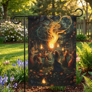 Beltane Garden Flag, Sabbat Bonfire Yard Banner, Witchy Lawn Decoration, Wiccan Gift