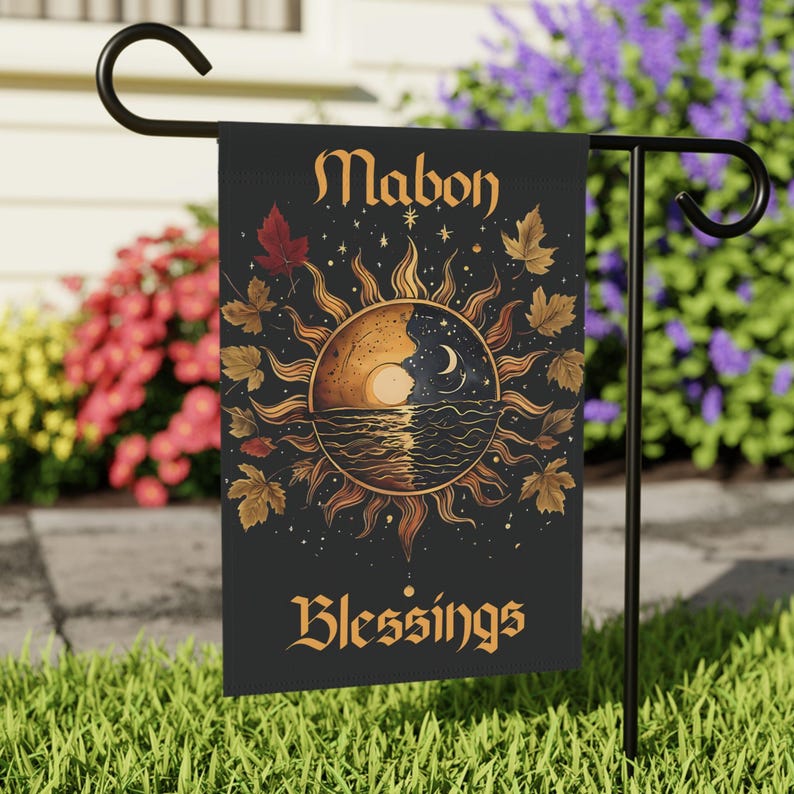 Mabon Garden Flag, Sun and Moon Fall Equinox Design, Pagan Sabbat Decor, Wiccan Autumn Outdoor Flag, Witchy Harvest Banner image 7