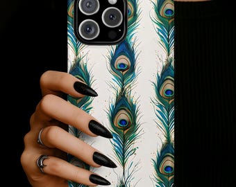 Peacock Feather Tough Phone Case, Elegant Boho Protective Cover, iPhone 17 16 15 14 13 12 11 Pro Max, Pixel, Magsafe