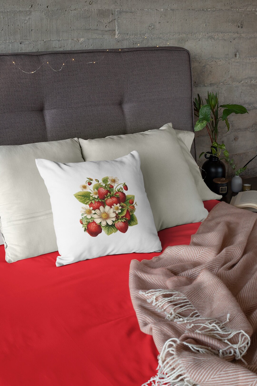 Cottagecore Pillow, Cottagecore Gift, Strawberry Pillow, Unique Throw