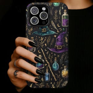Witchy Aesthetic Phone Case, Potion Bottles & Witches  Cover, iPhone 17 16 15 14 13 12 11 Pro Max, Pixel, Magsafe