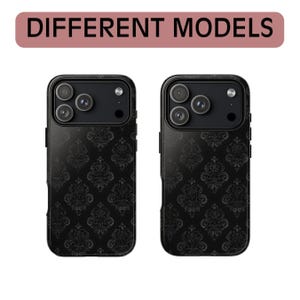 Black Damask Gothic Phone Case, Monochrome Baroque Protective Cover, iPhone 18 17 16 15 14 13 12 11 Pro Max, Pixel, Magsafe Bild 5