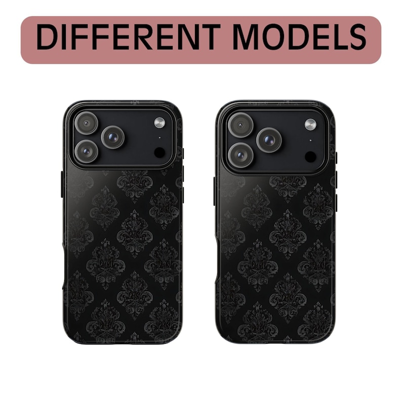 Black Damask Gothic Phone Case, Monochrome Baroque Protective Cover, iPhone 18 17 16 15 14 13 12 11 Pro Max, Pixel, Magsafe Bild 5