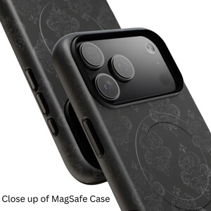 Black Damask Gothic Phone Case, Monochrome Baroque Protective Cover, iPhone 18 17 16 15 14 13 12 11 Pro Max, Pixel, Magsafe Bild 7