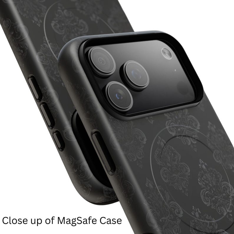 Black Damask Gothic Phone Case, Monochrome Baroque Protective Cover, iPhone 18 17 16 15 14 13 12 11 Pro Max, Pixel, Magsafe Bild 7