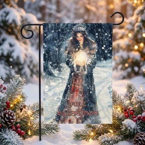 Yule Garden Flag, Winter Solstice Wheel of the Year Lawn Decoration, Pagan Sabbat Decor, Wiccan Gifts