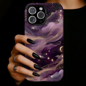 Celestial Night Sky Phone Case, Purple Galaxy Protective Cover, iPhone 17 16 15 14 13 12 11 Pro Max, Pixel, Magsafe