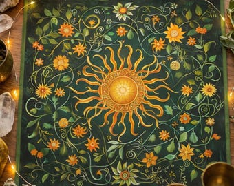 Litha Altar Table Decor, Tarot Spread Cloth, Witchcraft Supplies for Summer Solstice Pagan Rituals, Wicca Gift