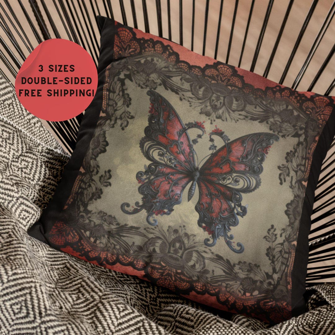 Gothic Butterfly Faux Suede Square Pillow Dark Aesthetic Indoor Cushion ...