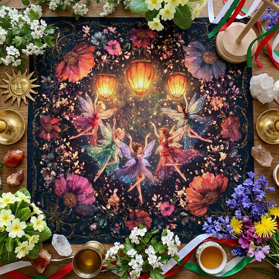 Beltane Fairy Altar Cloth, Whimsical Spring Faeries, Floral Sabbat ...