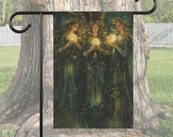 Forest Witches with Pentacles garden flag Litha Summer Solstice wheel of the year sabbat garden and yard decoration wicca lawn ornament