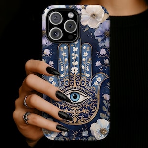 Hamsa Hand Phone Case, Floral Evil Eye Protection Protective Cover, iPhone 17 16 15 14 13 12 11 Pro Max, Pixel, Magsafe