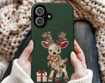 Vintage Reindeer Christmas Phone Case, Holiday Protective Cover, iPhone 17 16 15 14 13 12 11 Pro Max, Pixel, Magsafe
