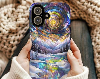 Stained Glass Aurora Borealis Phone Case, Northern lights Cover iPhone 17 16 15 14 13 12 11 Pro Max, Pixel, Magsafe