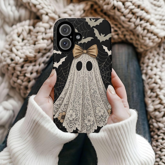 Lace Ghost Phone Case, Elegant Halloween Gothic Phone Cover, iPhone 17 16 15 14 13 12 11 Pro Max, Pixel, Magsafe