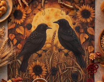 Lammas Crow Altar Cloth, Harvest Sabbat Decor