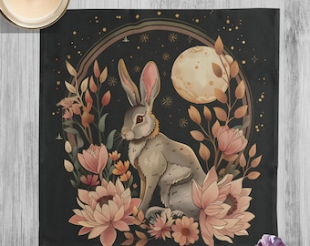 Spring Equinox Altar Cloth, Rabbit-Themed Ostara Sabbat Decor, Wheel of the Year Witchcraft Supplies, Green Witch Pagan Gift