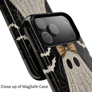Funda para teléfono con diseño de fantasma de encaje, elegante funda gótica de Halloween, para iPhone 18 17 16 15 14 13 12 11 Pro Max, Pixel y MagSafe. imagen 7