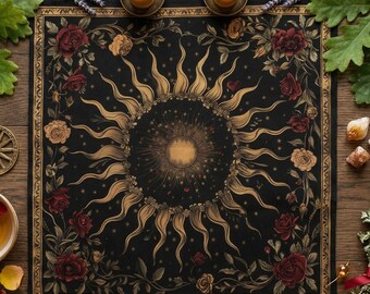 Litha Altar Cloth, Gothic Sun Summer Solstice Decor
