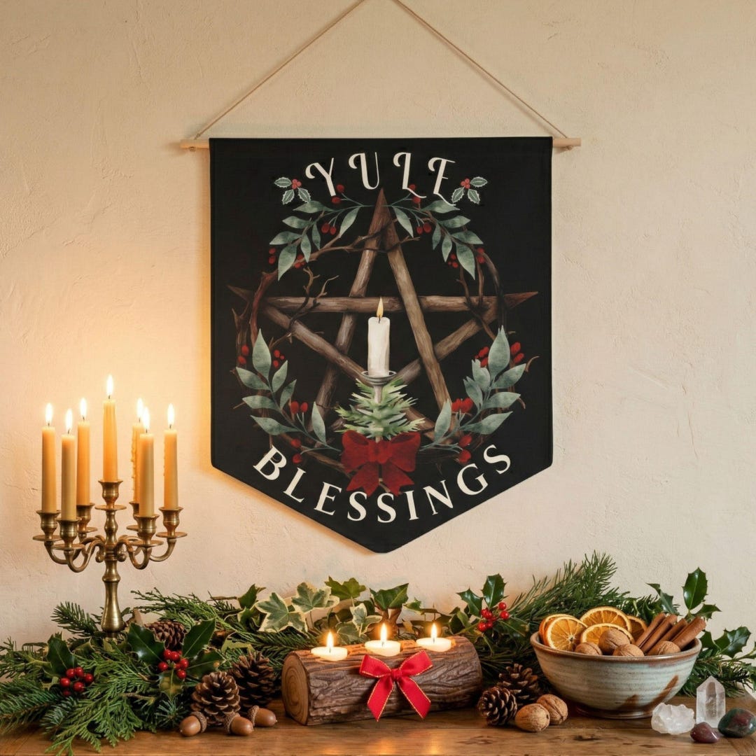 Yule Pennant Banner, Gothic Pagan Holiday Decor, Winter Solstice Wall ...