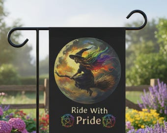 LGBTQ Pride Flag, Witchy Design Rainbow Banner, Lesbian Transgender Gay Witch Social Justice Gift