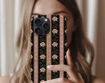 Dark Vintage Floral Phone Case, Cottagecore Protective Cover,  iPhone 17 16 15 14 13 12 11 Pro Max, Pixel, Magsafe