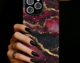Black Red Gold Marble Phone Case, Elegant Glam Protective Cover, iPhone 18 17 16 15 14 13 12 11 Pro Max, Pixel, Magsafe