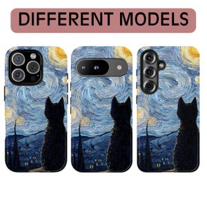 Starry Night Cat Phone Case, Whimsical Design Protective Cover, iPhone 17 16 15 14 13 12 11 Pro Max, Pixel, Magsafe image 4