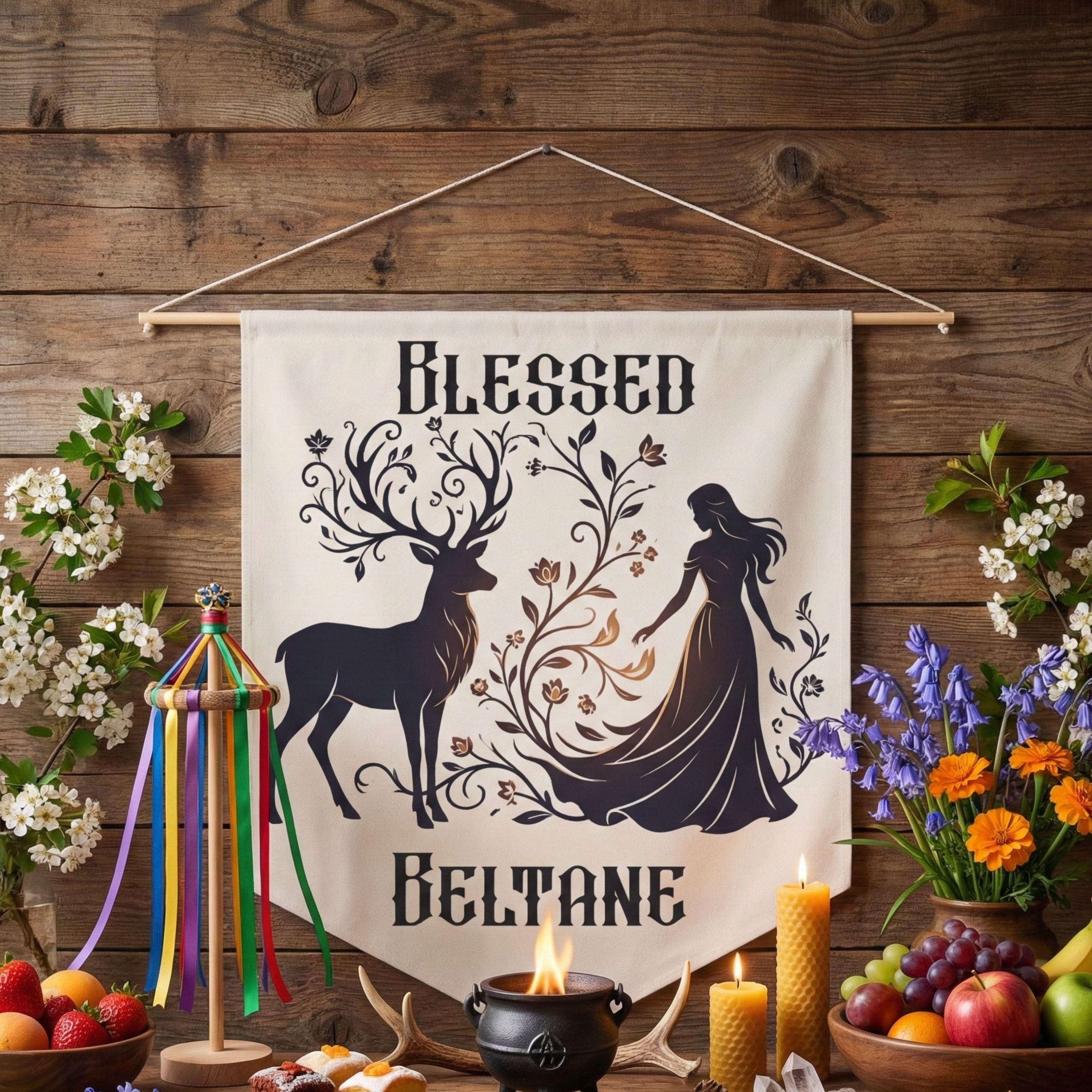 Beltane Pennant Banner, Pagan Sabbat Wall Hanging, Wiccan Altar Decor ...