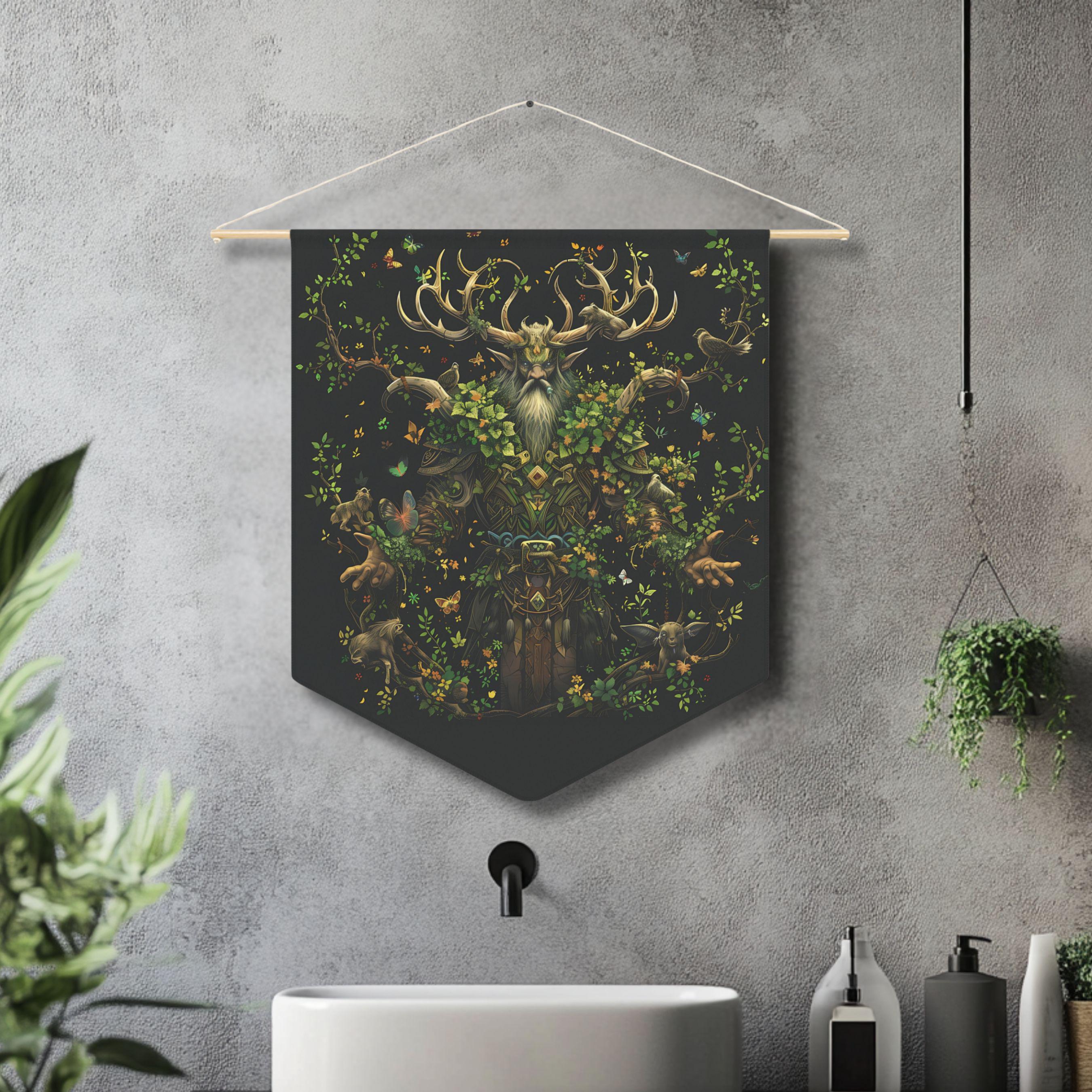 Green Man Pennant Banner, Pagan Home Decor, Beltane Wall Hanging ...