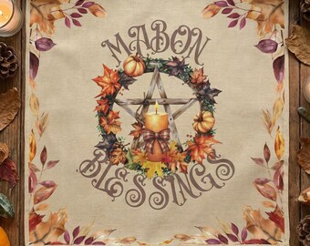 Mabon Altar Table Decor, Tarot Spread Cloth, Witchcraft Supplies for Fall Equinox Pagan Rituals, Witch's Sabbat Gift