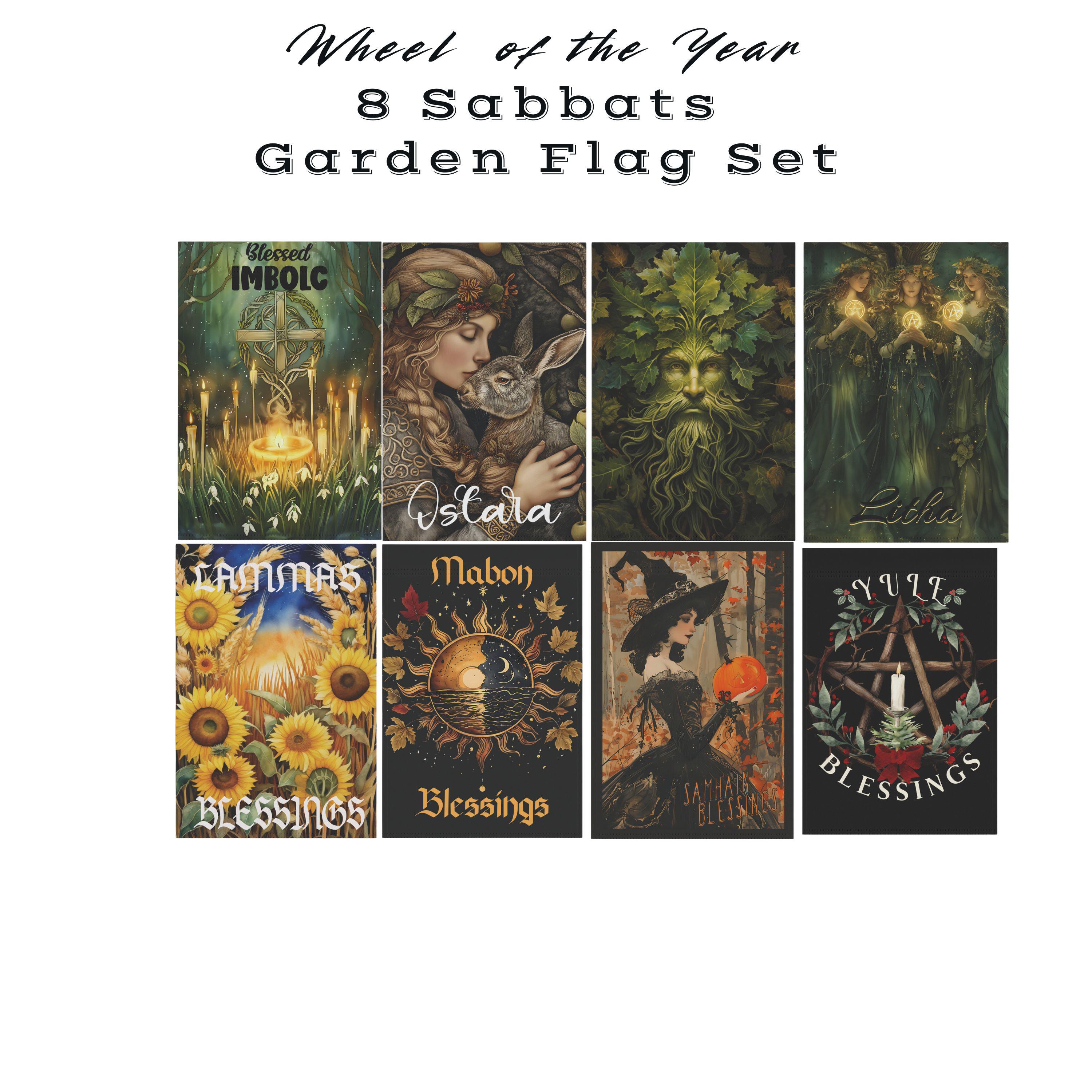 Sabatts Wheel of the Year Garden Flags Set • 8 Sabbats Outdoor Décor • Imbolc ...