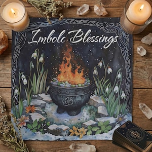 Imbolc Altar Cloth, Cauldron Fire Design, Pagan Sabbat Table Decor, Witchy Tarot Mat, Wiccan Gift