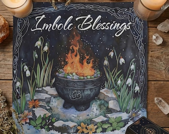 Imbolc Altar Cloth, Cauldron Fire Design, Pagan Sabbat Table Decor, Witchy Tarot Mat, Wiccan Gift