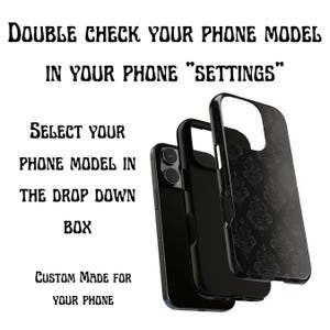 Black Damask Gothic Phone Case, Monochrome Baroque Protective Cover, iPhone 18 17 16 15 14 13 12 11 Pro Max, Pixel, Magsafe Bild 11