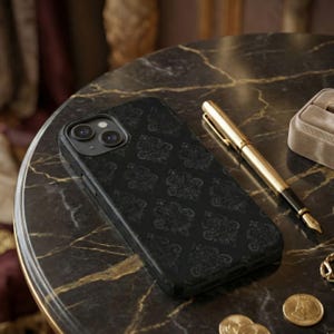 Black Damask Gothic Phone Case, Monochrome Baroque Protective Cover, iPhone 18 17 16 15 14 13 12 11 Pro Max, Pixel, Magsafe Bild 3