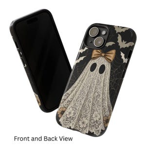 Funda para teléfono con diseño de fantasma de encaje, elegante funda gótica de Halloween, para iPhone 18 17 16 15 14 13 12 11 Pro Max, Pixel y MagSafe. imagen 6