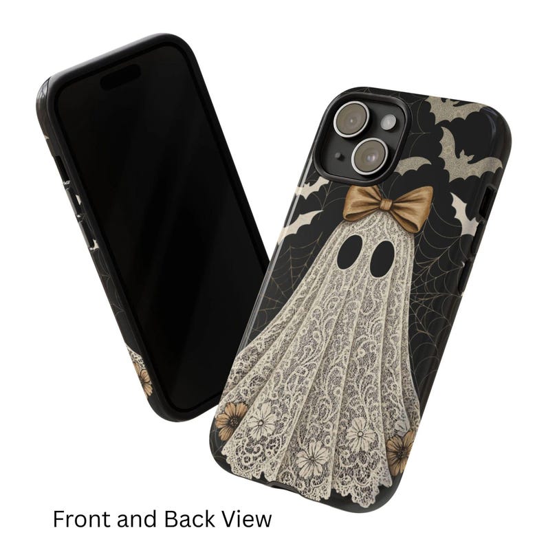 Funda para teléfono con diseño de fantasma de encaje, elegante funda gótica de Halloween, para iPhone 18 17 16 15 14 13 12 11 Pro Max, Pixel y MagSafe. imagen 6