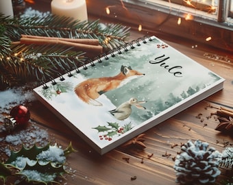 Yule Fox and Bunny Spiral Bound Journal, Winter Solstice Notebook, Pagan Gift, Personalized Witchy Writing Journal