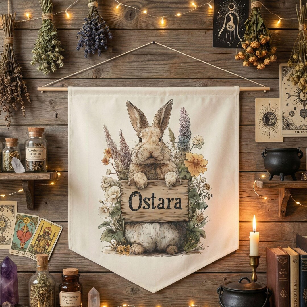 Ostara Bunny Pennant Banner, Spring Equinox Wall Hanging, Pagan Easter ...