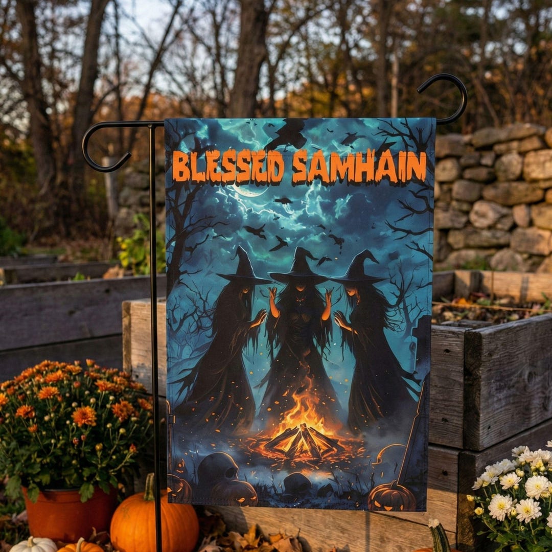Samhain Garden Flag, Three Witches Ritual Decor, Gothic Outdoor Banner ...