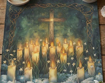 Imbolc Altar Cloth, Brigid Candle Cross Design, Pagan Sabbat Table Decor, Witchy Tarot Cloth, Wiccan Gift